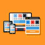Flat illustration: one layout shown across a desktop, tablet and phone